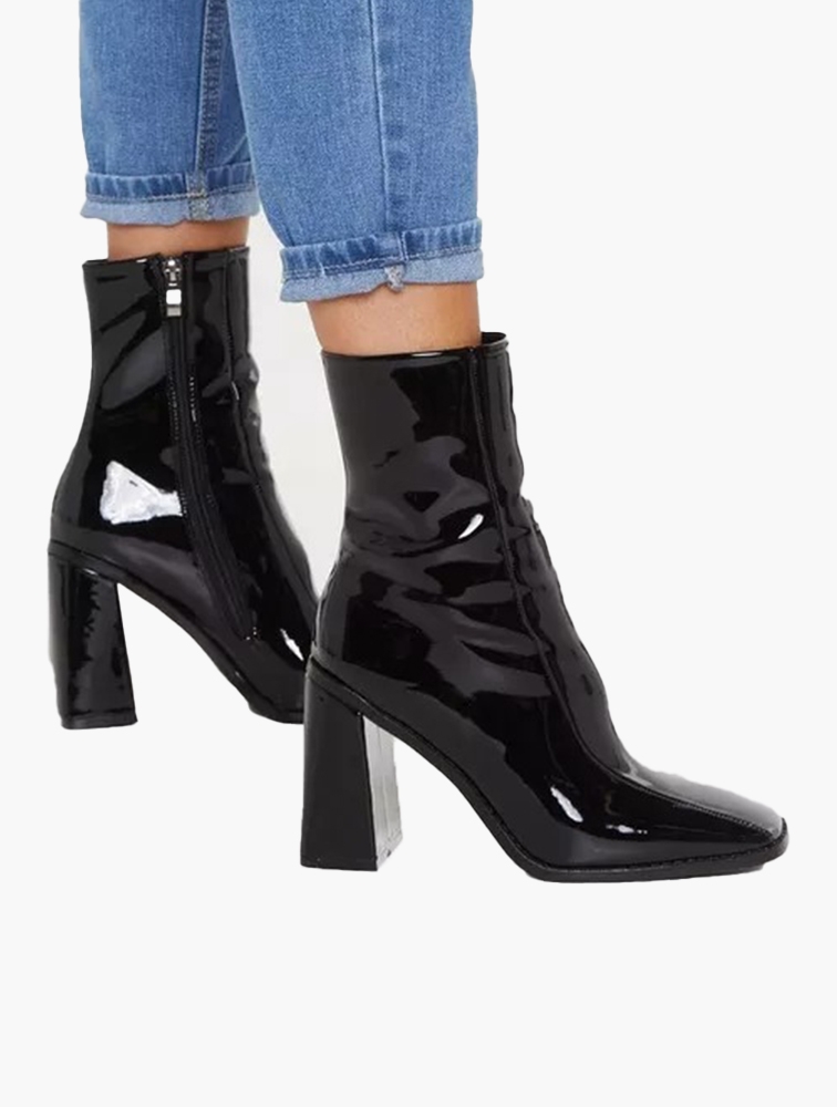 Patent square toe boots best sale
